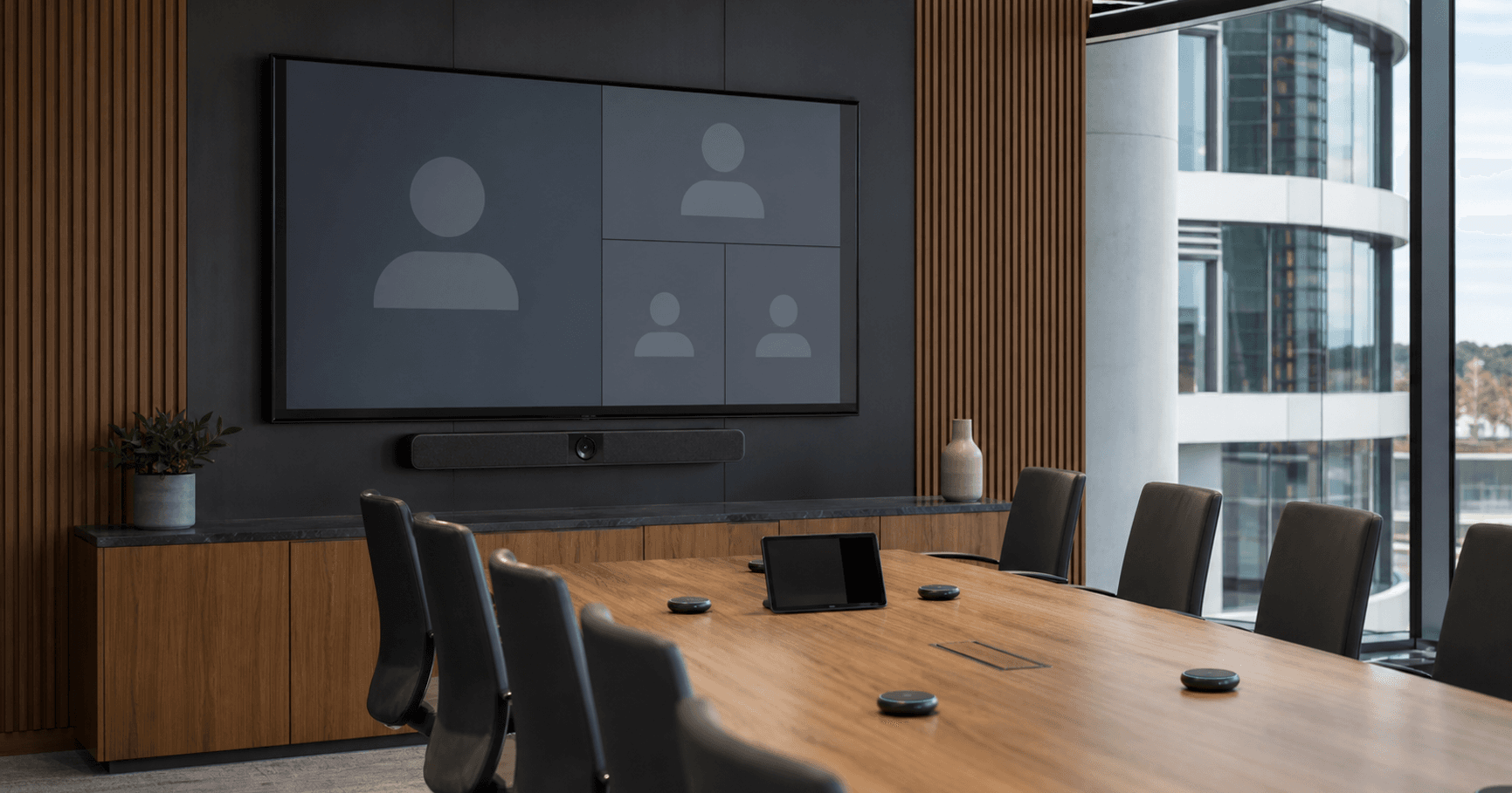 Modern enterprise meeting room prepared for hybrid Microsoft Teams collaboration